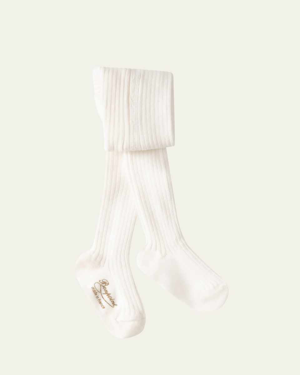 Girl's Logo-Print Knit Tights, Size 3M-2