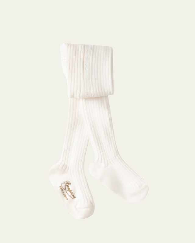 Girl's Logo-Print Knit Tights, Size 3M-2