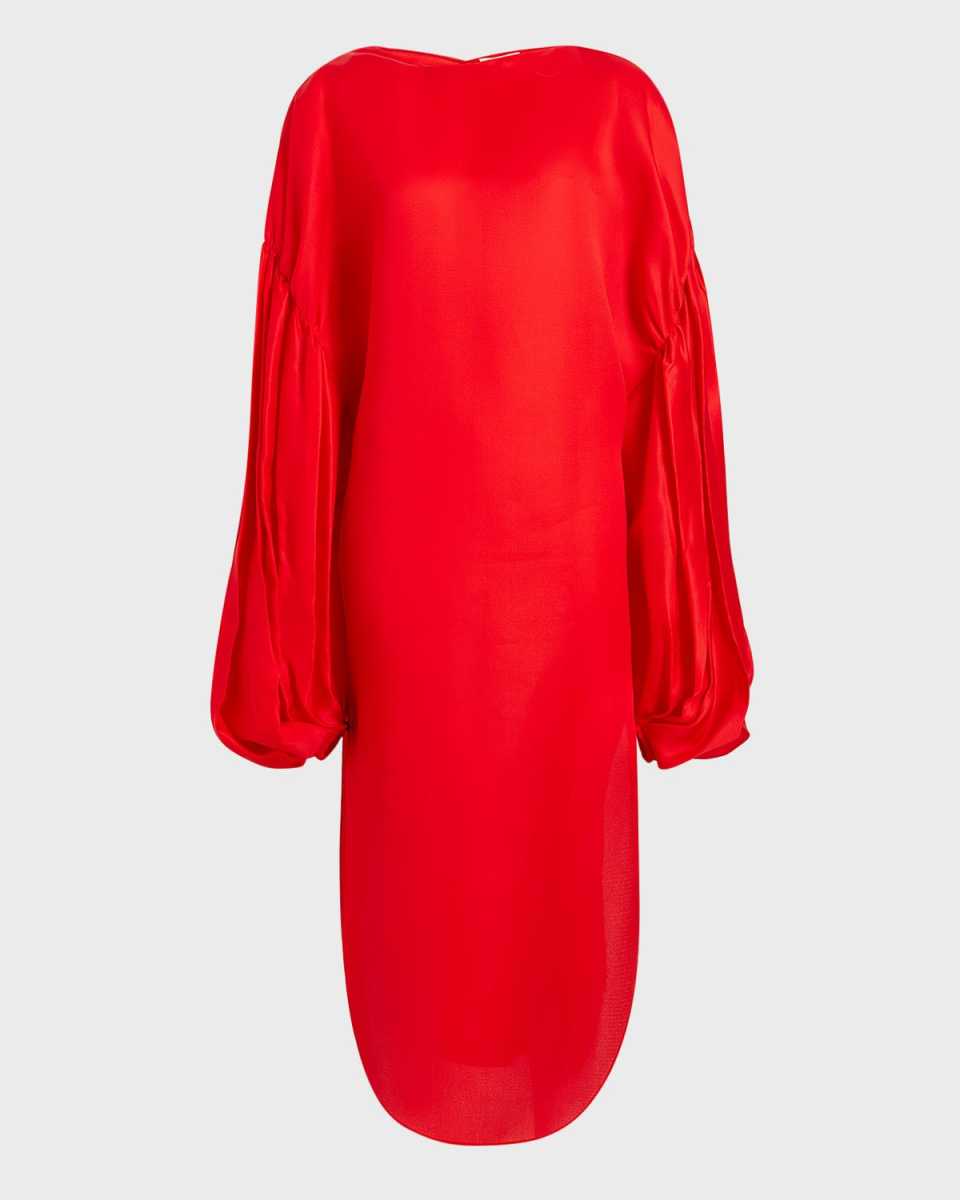 Zelma Balloon-Sleeve Silk Midi Dress