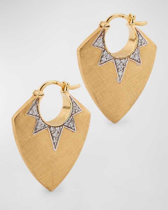 18K Yellow Gold Florentine Earrings with White Rhodium over GH-SI Diamonds.