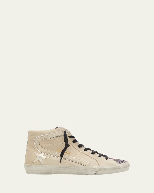 Slide Mid-Top Glitter Suede Sneakers