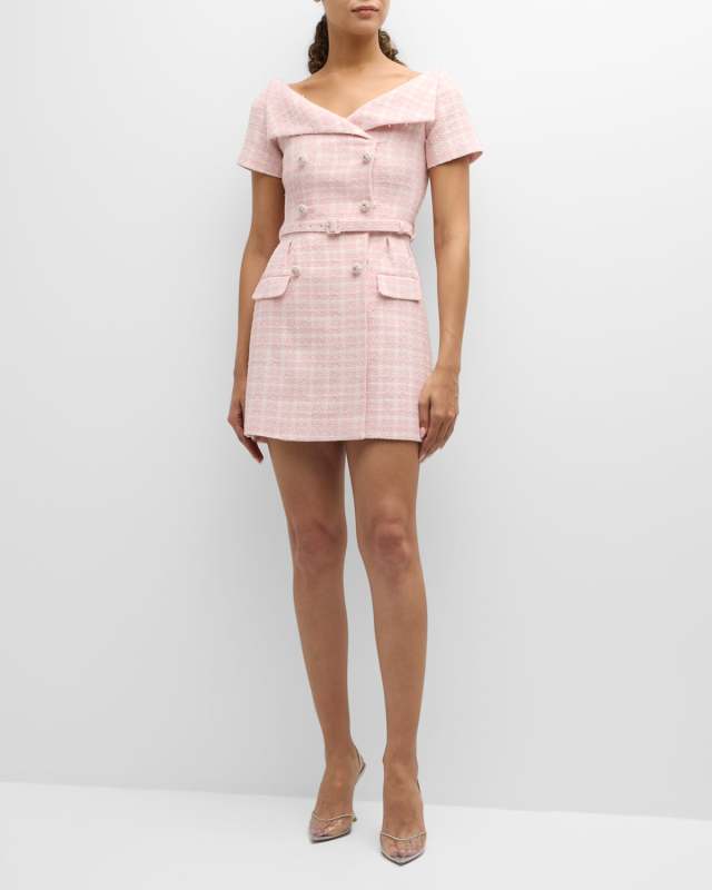 Boucle Belted Off-Shoulder Mini Dress