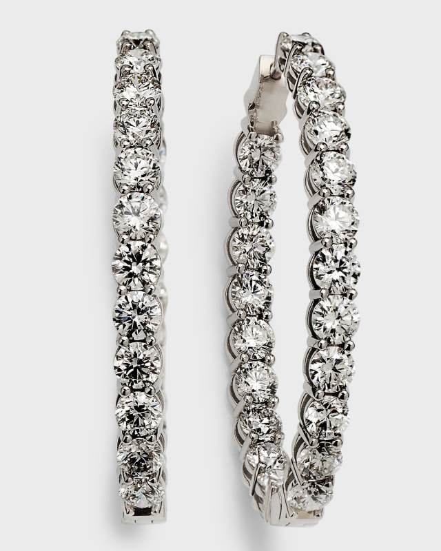 18K White Gold Oval-Shape Diamond GH/SI Medium Hoop Earrings, 10.71tcw, 1.5"L