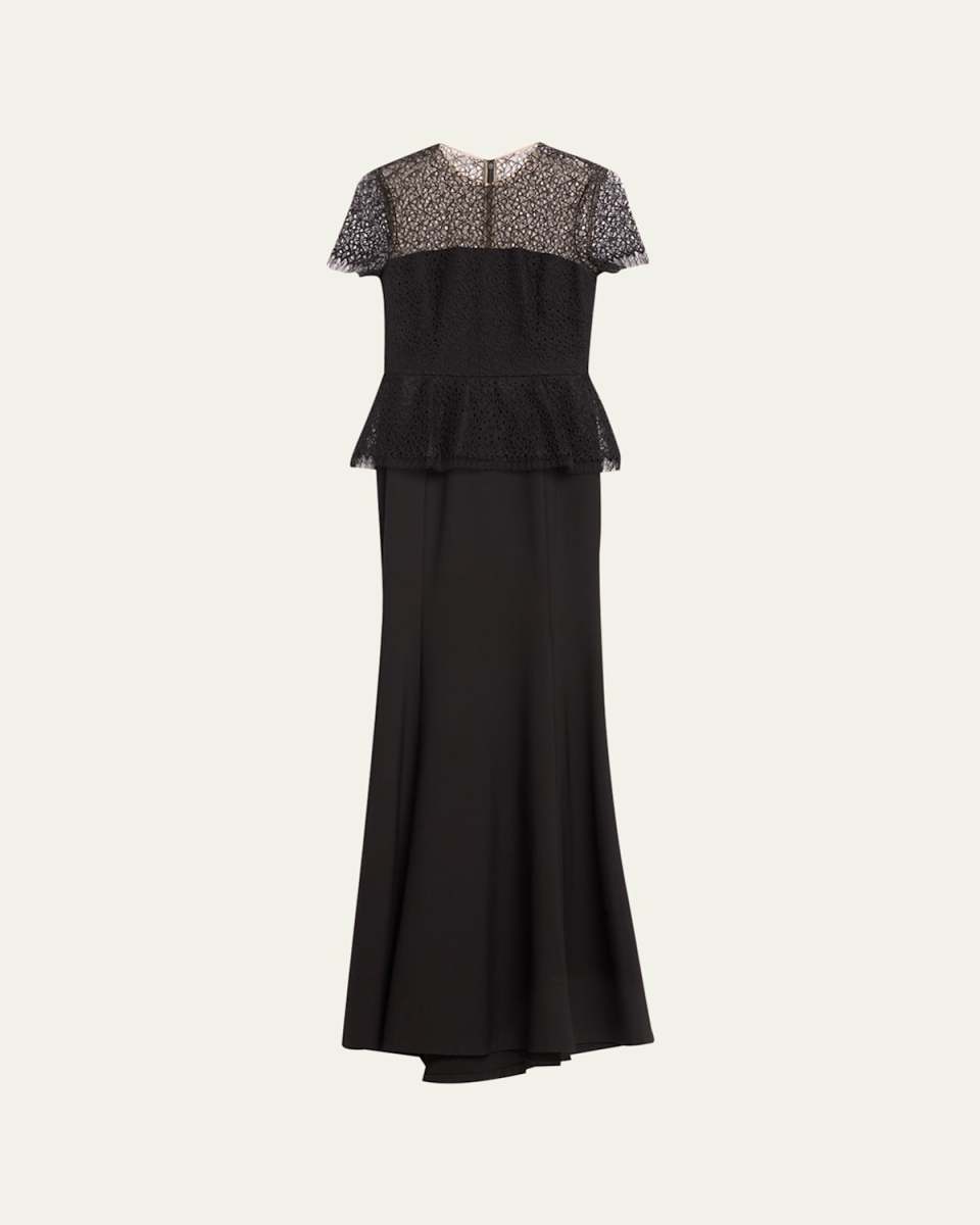 Corded Geo Lace Gown, Black