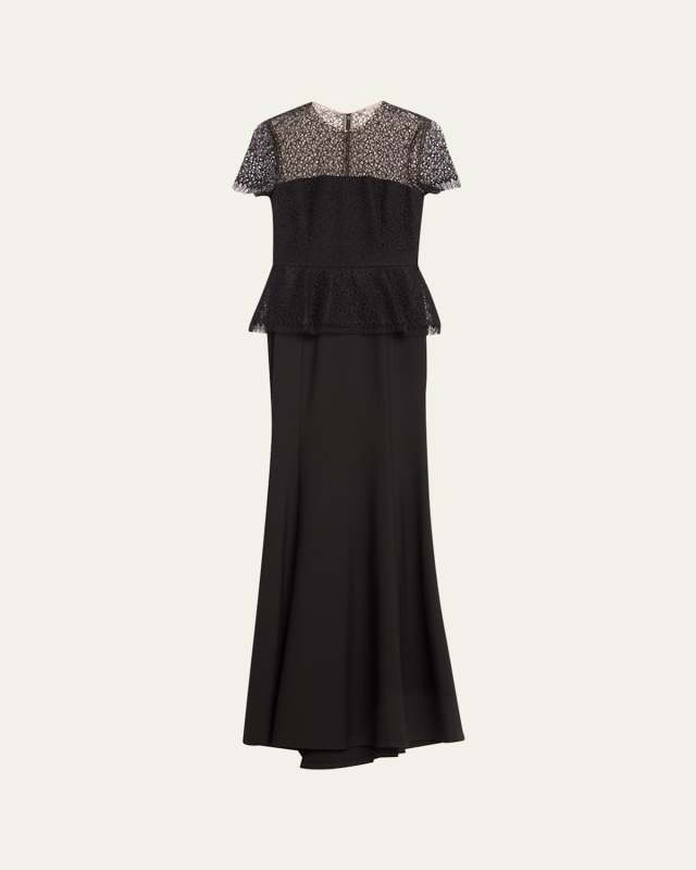 Corded Geo Lace Gown, Black