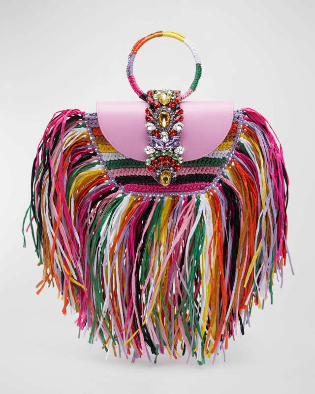 Brigitte Fringe Crochet Top-Handle Bag