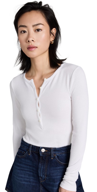 rag & bone The Rib Knit Henley Top White