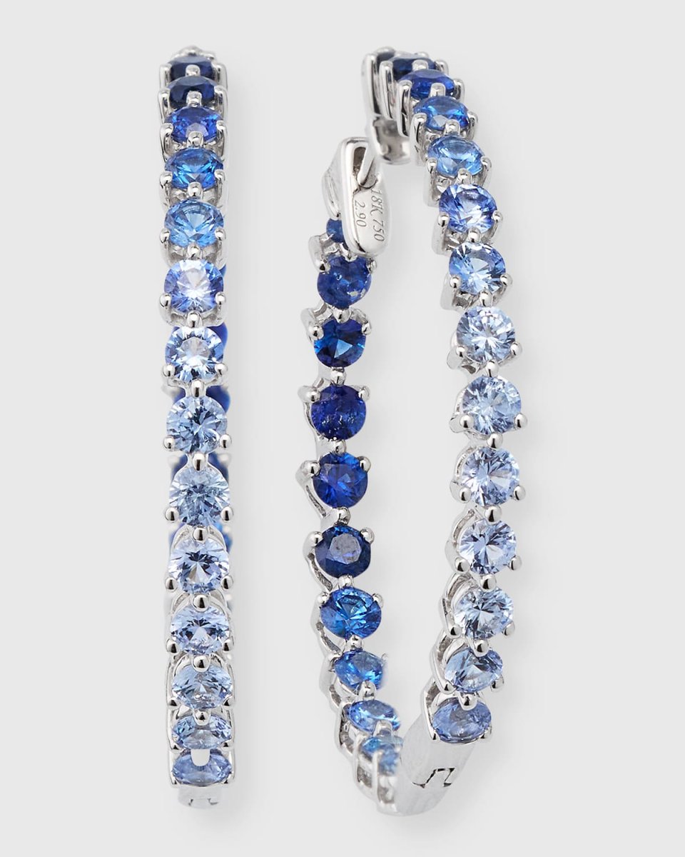 Rainbow 18K White Gold Ombre Blue Sapphire Inside Out Hoop Earrings