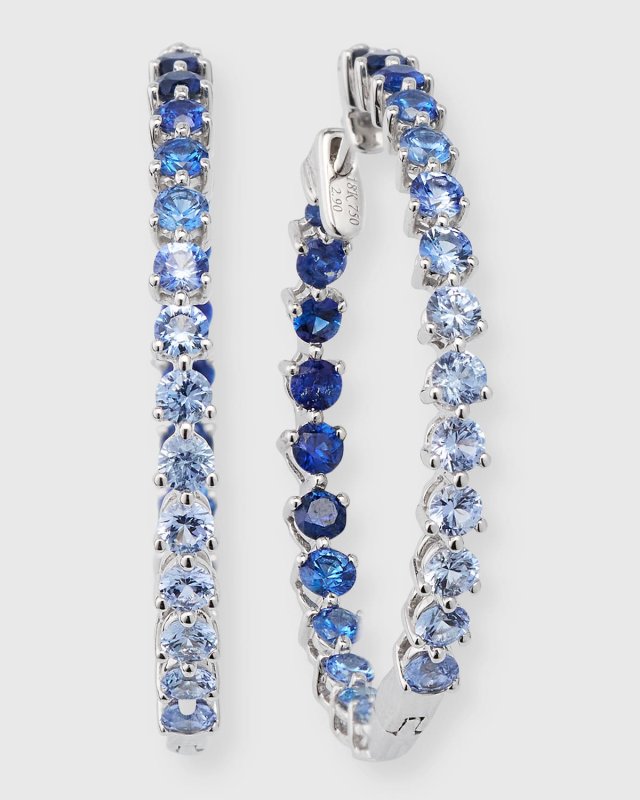Rainbow 18K White Gold Ombre Blue Sapphire Inside Out Hoop Earrings