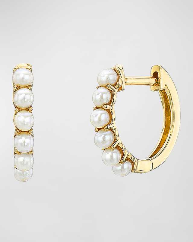 14K Tiny Pearl Huggie Earrings