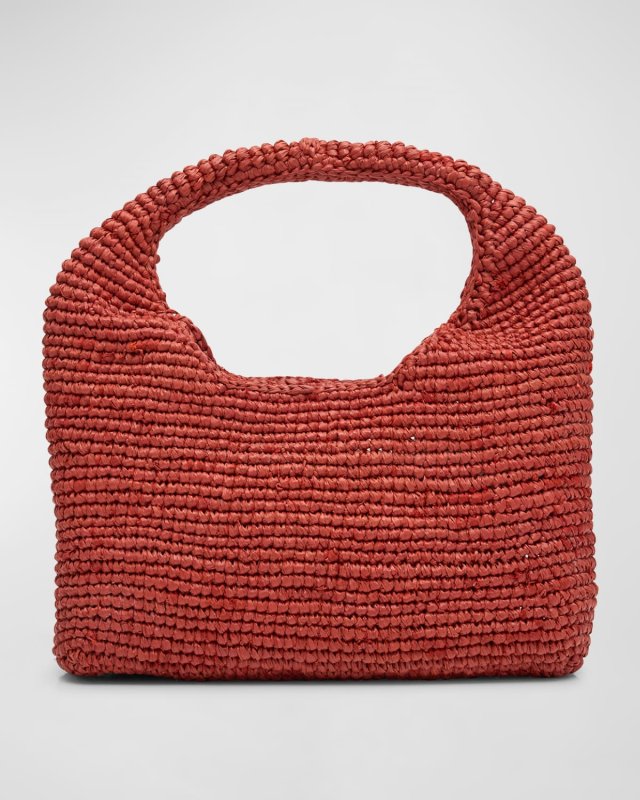 Half Moon Raffia Top-Handle Bag