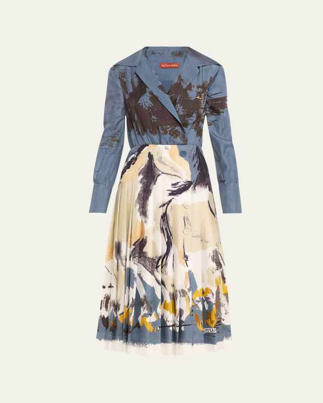Geraldine Horse-Print Pleated Midi Dress