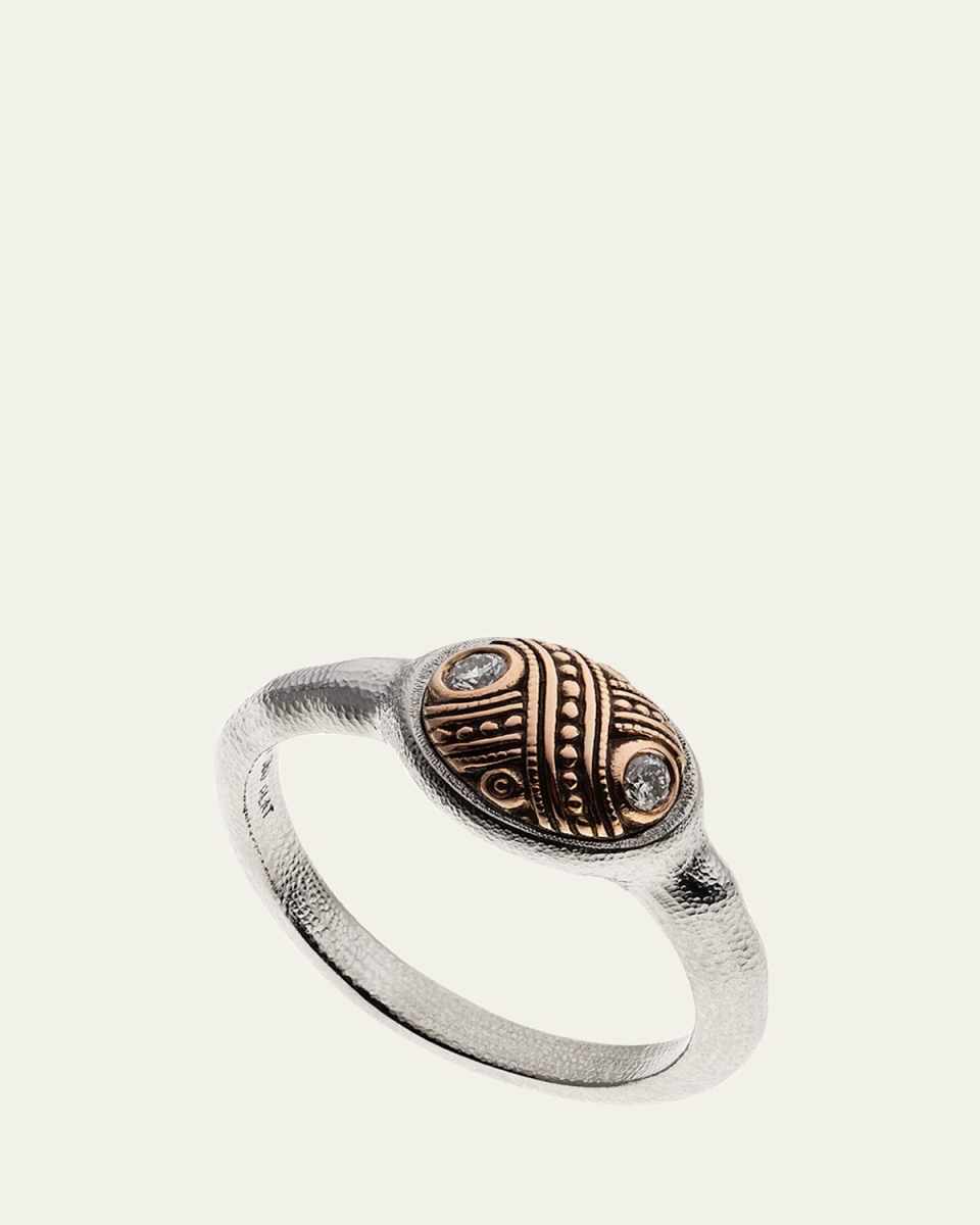 Renta 18K Rose Gold and Platinum Dome Ring with Diamonds