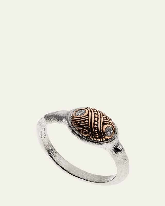 Renta 18K Rose Gold and Platinum Dome Ring with Diamonds