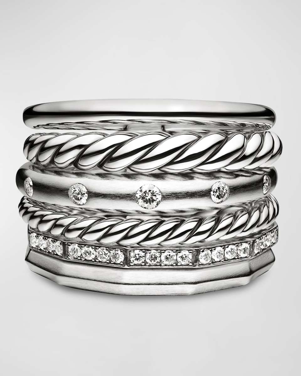 16mm Stax Wide Stacked Ring with Diamonds