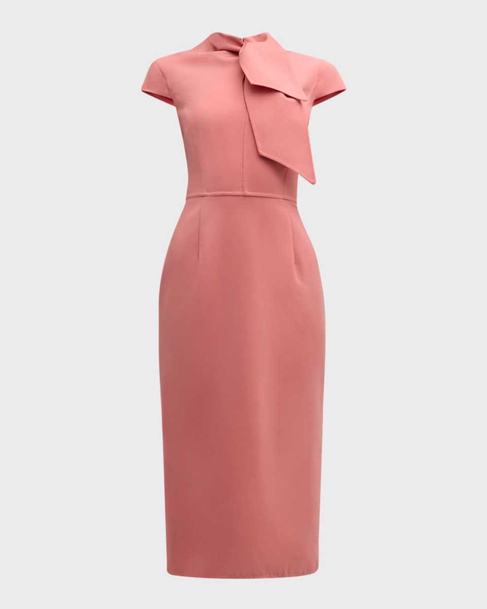 Tie-Neck Stretch Wool Sheath Dress