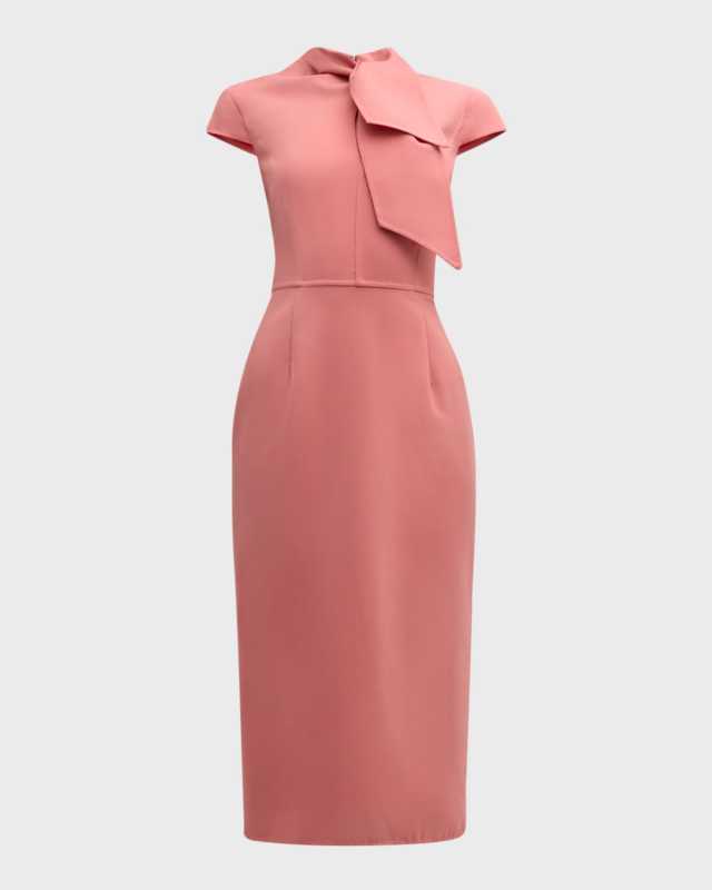 Tie-Neck Stretch Wool Sheath Dress