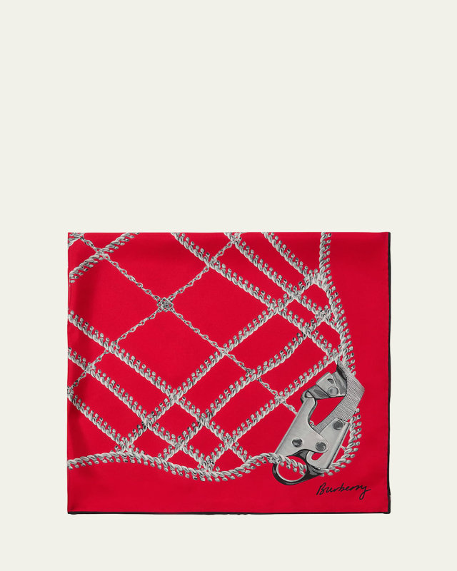 Chain Check Silk Twill Square Scarf