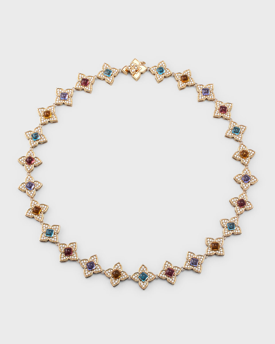 18K Rose Gold Princess Flower Diamond, Ruby, and Tanzanite Necklace