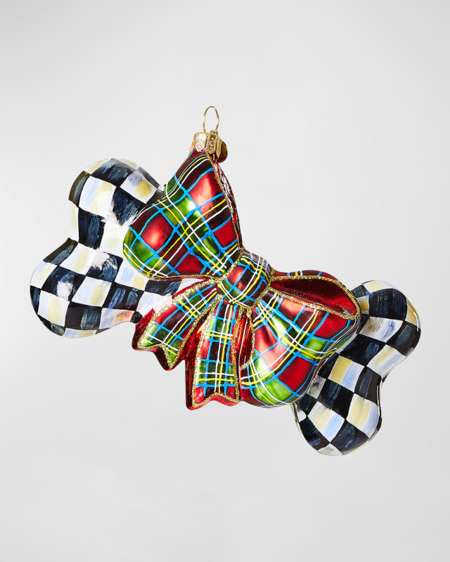 Courtly Check Dog Bone Glass Ornament