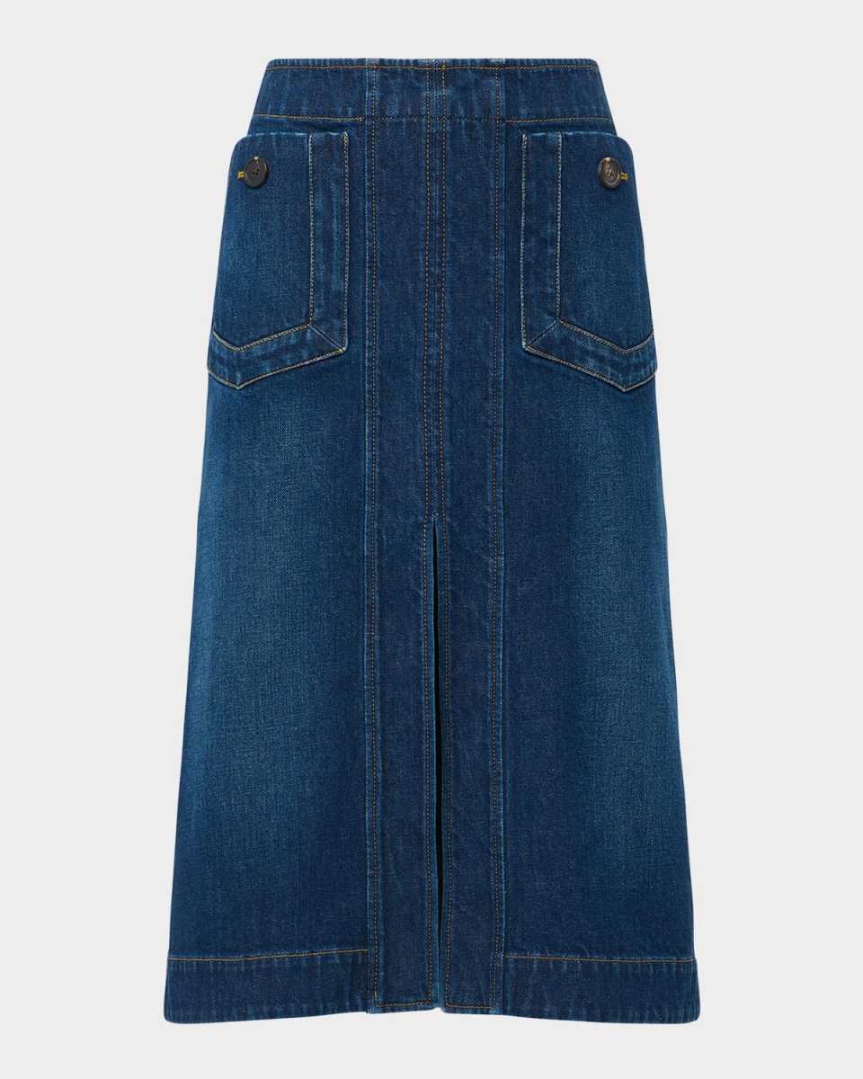Fernanda A-Line Denim Midi Skirt