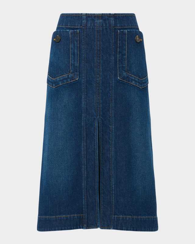 Fernanda A-Line Denim Midi Skirt
