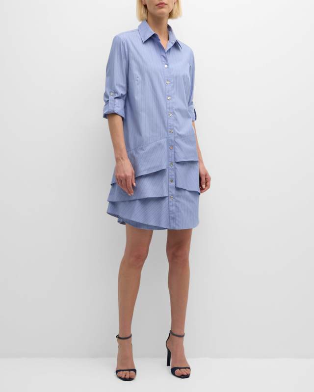 Jenna Striped Ruffle Shirtdress