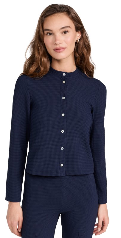 DONNI. The Box Weave Stretch Cardigan Navy