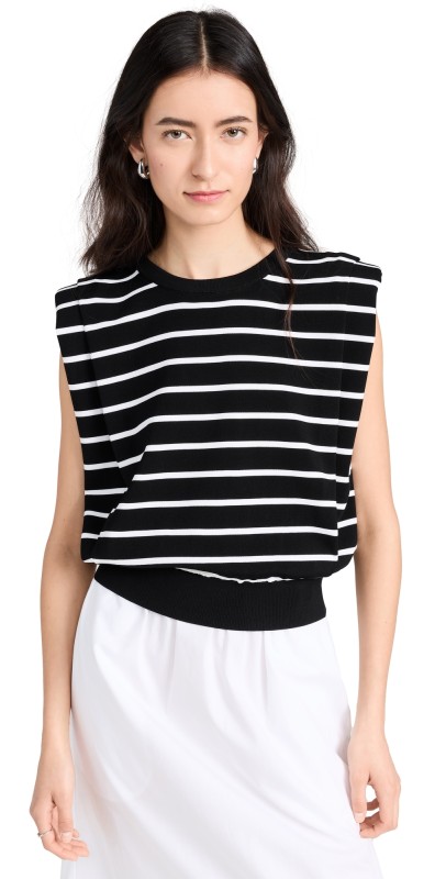 endless rose Stripe Sleeveless Pleated Knit Top Black/White