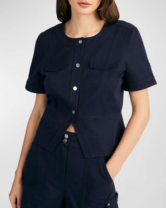 Brenda Short-Sleeve Twill Peplum Jacket