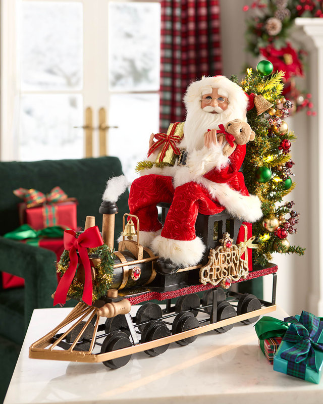 Lighted Merry Christmas Train Santa Decor
