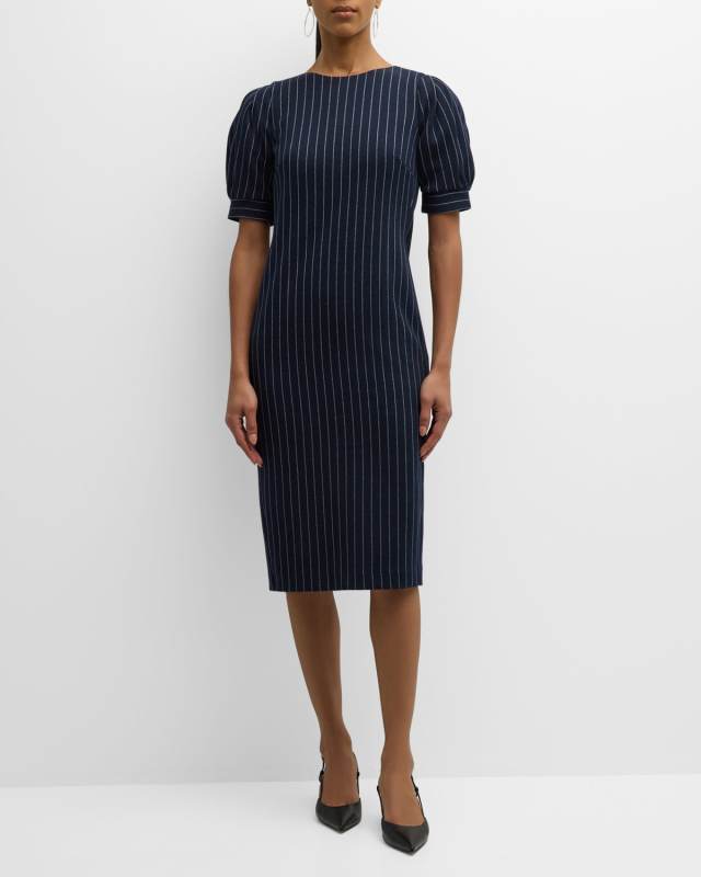 Tunica Striped Puff-Sleeve Midi Dress