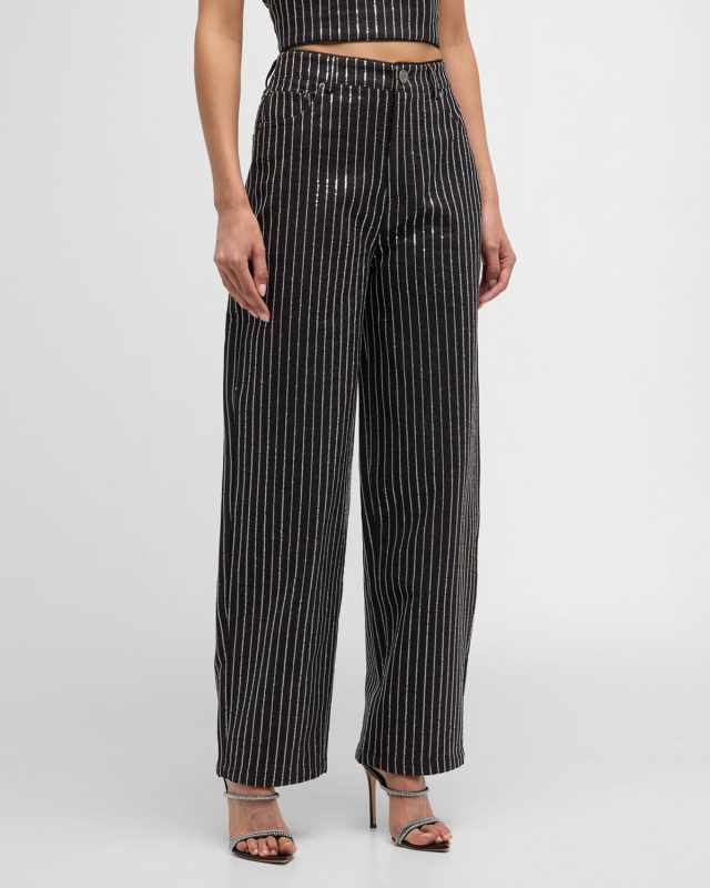 Wide-Leg Sequin Twill Pants