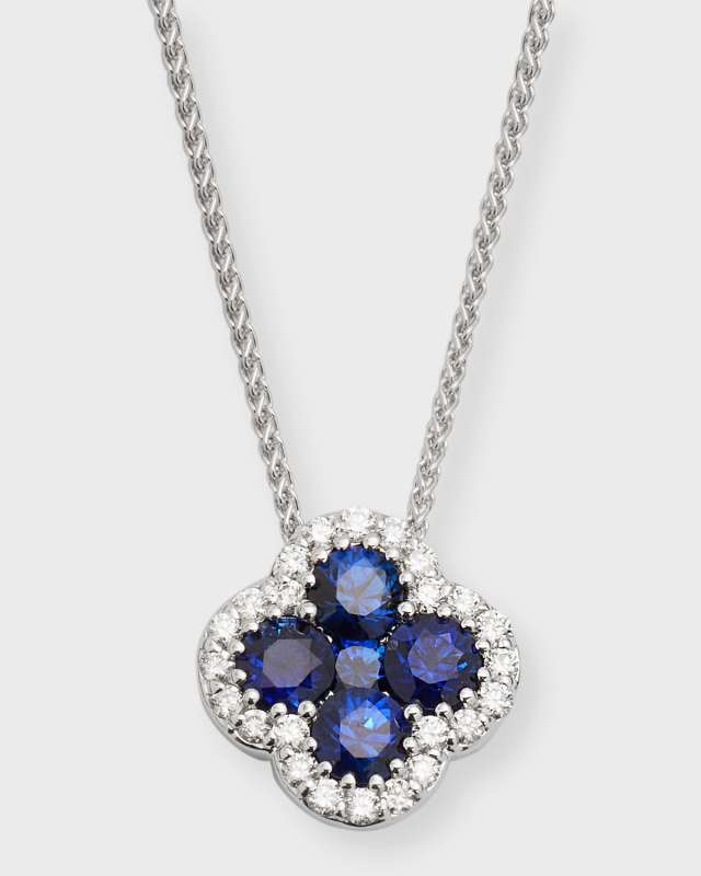 18k White Gold Diamond and Sapphire Pendant Necklace, 18"L, 1.51tcw