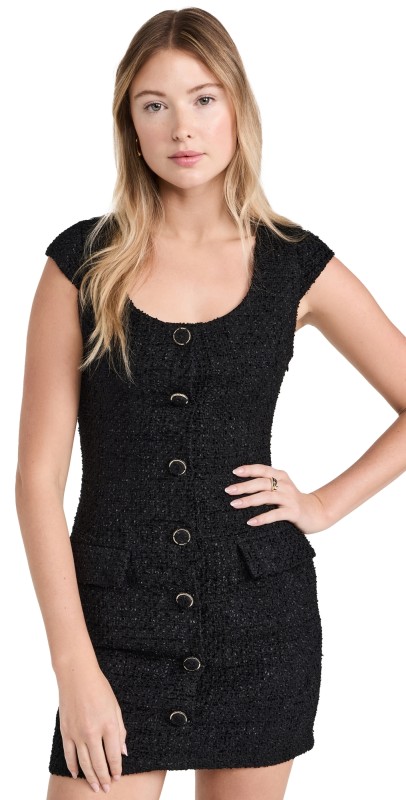 endless rose Scoop Neck Buttoned Mini Dress Black