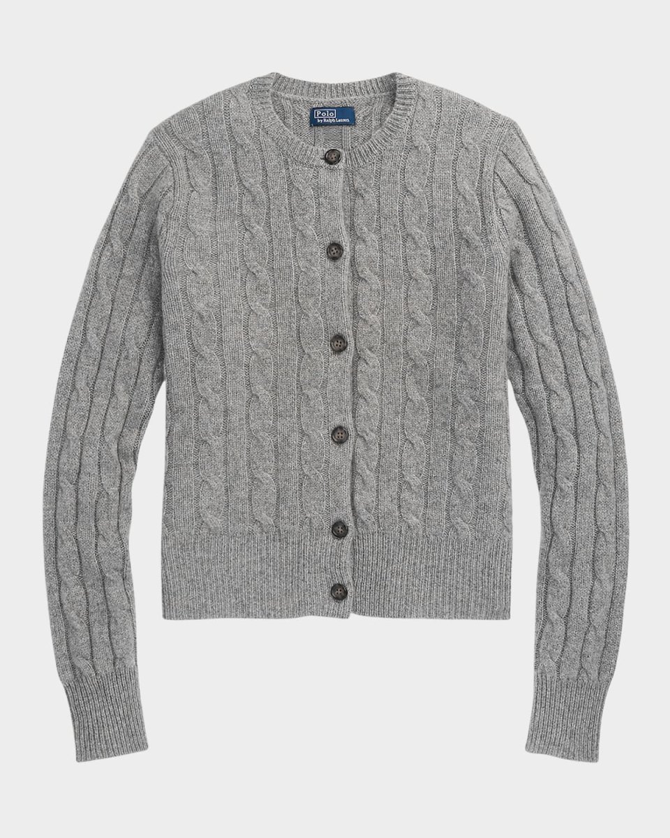 Cable-Knit Cashmere Crewneck Cardigan