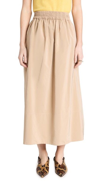Tibi Nylon Pull On Full Skirt Tan