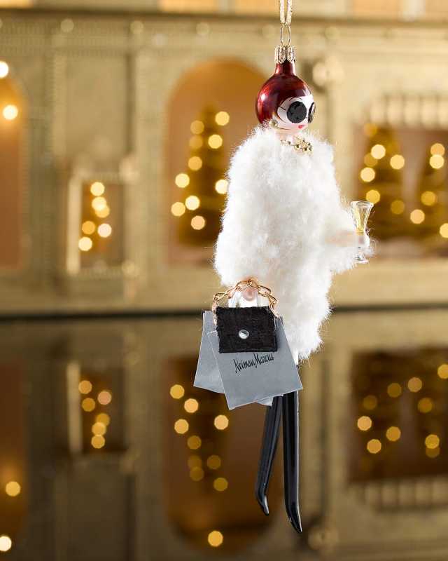 Fashionista in Jacket with Boots and NM Shopping Bag Christmas Ornament