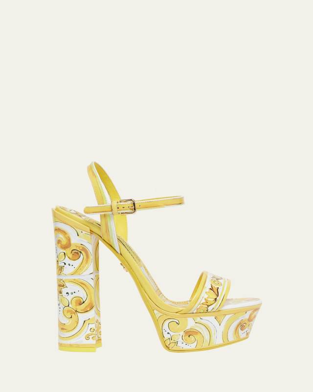 Formal Tile-Print Leather Platform Sandals