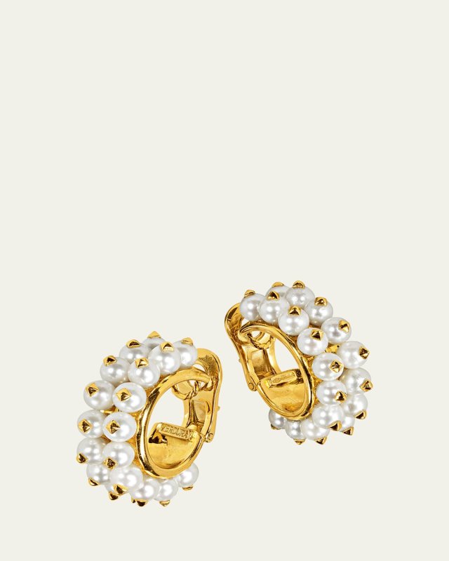 18k Yellow Gold and Akoya Pearl Hoop Ear Clips