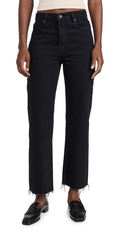 FRAME Le Jane Crop Raw Fray Jeans Black
