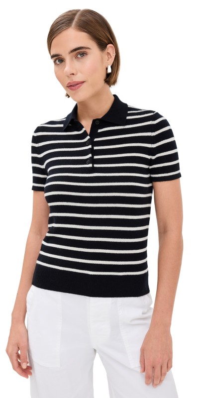 Nili Lotan Leanna Polo Dark Navy/Ivory Stripe