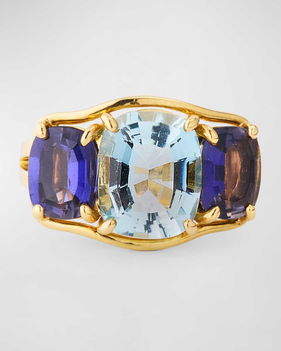 18K Yellow Gold Aquamarine and Iolite Ring