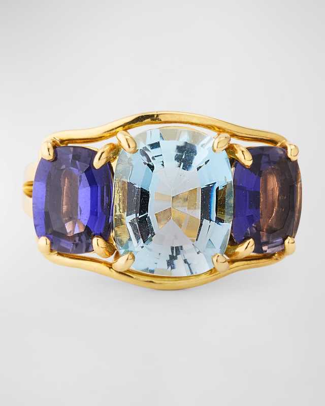 18K Yellow Gold Aquamarine and Iolite Ring