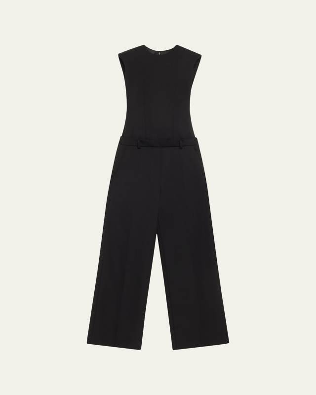 Cap-Sleeve Wool Trouser Jumpsuit