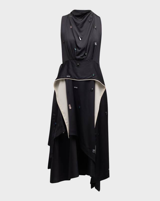 Sleeveless Draped Midi Dress with Gem Embellishment