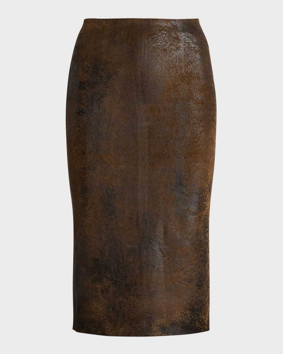 Novah Printed Flocked Denim Pencil Skirt