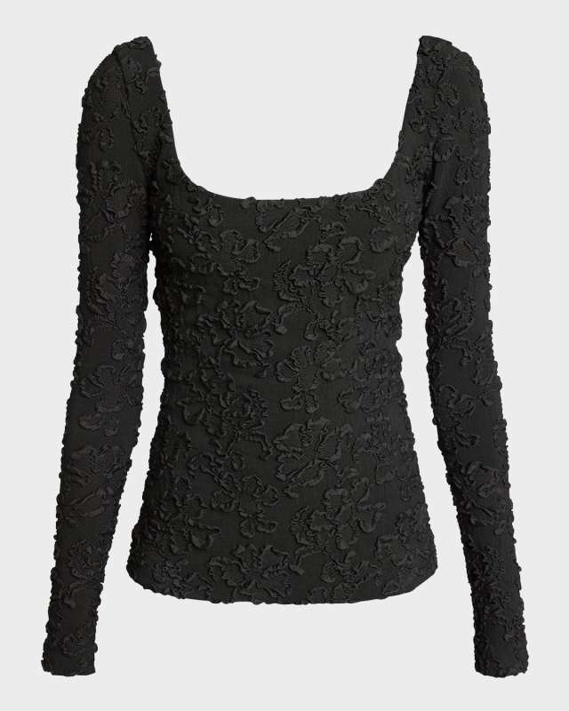 Textural Deep Round-Neck Long-Sleeve Top