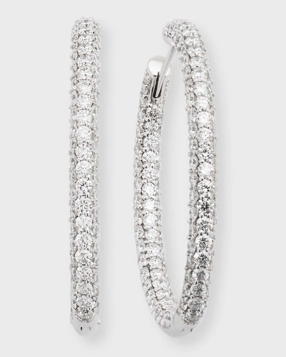 Pave Diamond Hoop Earrings, 6.28tcw, 0.90"L