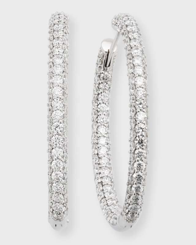 Pave Diamond Hoop Earrings, 6.28tcw, 0.90"L